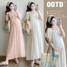 批发实拍现 2026夏季<b class='q'>新款</b><b class='q'>孕妇装</b>仙女简约圆领宽松显瘦中长款连衣裙