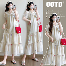 批发实拍现 2026夏季<b class='q'>新款</b>法式复古重工刺绣宽松显瘦<b class='q'>孕妇装</b>连衣裙