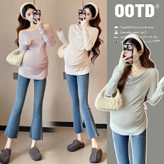 批发实拍2025秋冬新款纯棉高弹力针织时尚孕妇打底上衣