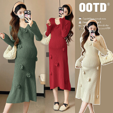 批发实拍2025新款针织连衣裙孕妈时尚高级感孕期穿搭秋冬打底裙子