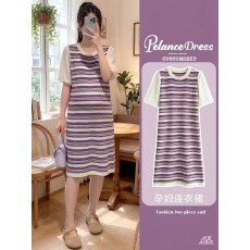 现现 孕妇连衣裙显瘦条纹针织去夏季短袖孕妇裙