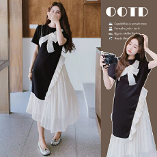 批发新品现现 夏季2026新款法式甜美风蝴蝶结拼接雪纺连衣裙