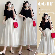 批发有货 实拍2026夏季新款珍珠<b class='q'>钉珠</b>针织拼接款假两件宽松显瘦<b class='q'>连衣裙</b>