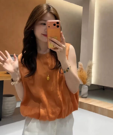 꽃밭 밑단 라운드 넥 민소매 얇은 스타일 여성 셔츠 작은 키 루즈핏 쇼트 스타일 조끼 2026 새로운 여름 맨위