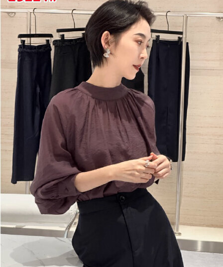 강 이상한 라운드 넥 질감 얇고 가벼운 품격 긴팔 셔츠