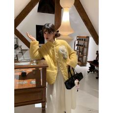 批发le rouge周美美  小立领手工花饰包扣丝绒棉外套