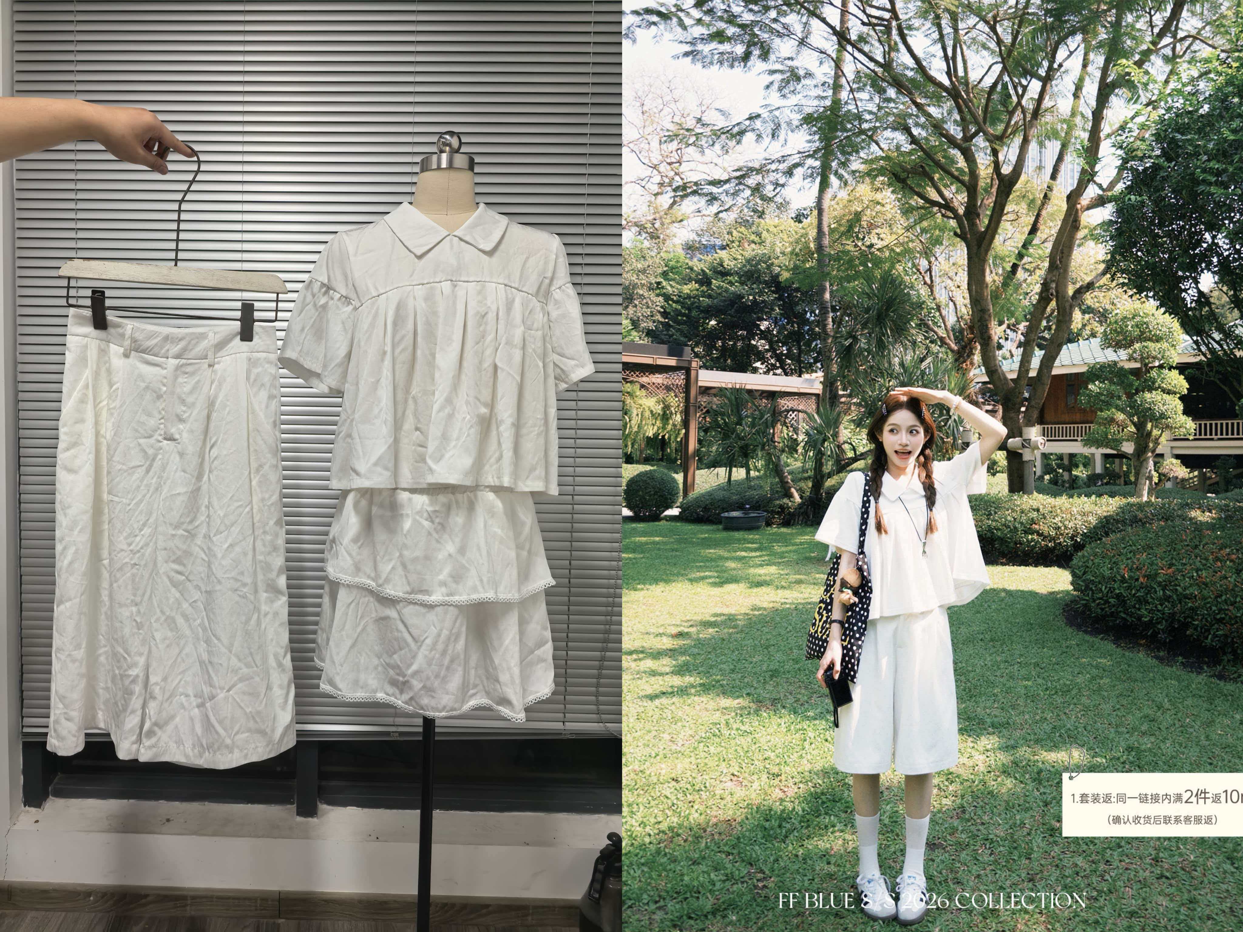 ff blue3.5 향수 릴리 80 면 소녀 센스 모방 큐프라 POLO 칼라 플리츠 맨위 바지 케이크 드레스