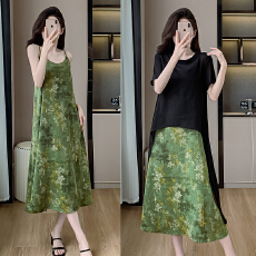 批发实拍大码女装2026夏季新款韩版时尚气质显瘦过膝长款裙子两件套