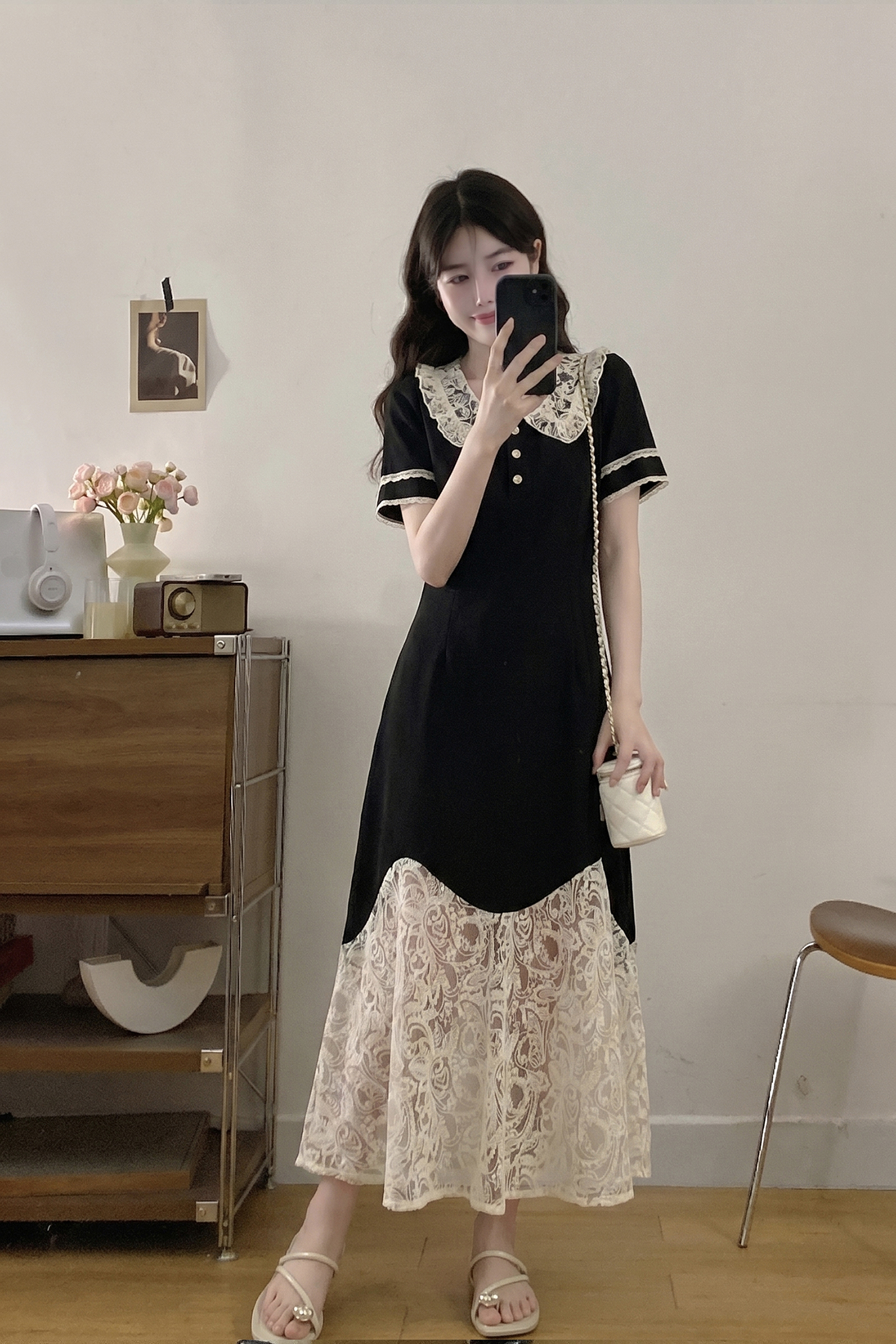 RY3991# 实拍大码女装2026夏新款法式复古高级时尚感遮肉显瘦娃娃领...