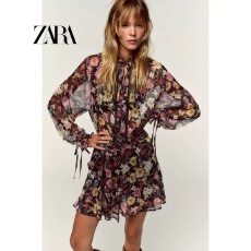 批发2025秋冬季新品 女装 花朵<b class='q'>印花</b>迷你<b class='q'>连衣裙</b>