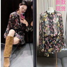 批发2025秋季新品 女装 花朵印花迷你连衣裙 搭配皮草
