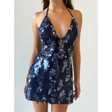 批发TigerMist深V领<b class='q'>挂</b><b class='q'>脖</b>亮片闪闪<b class='q'>连衣裙</b>辣妹夜店派对露背紧身包臀短裙