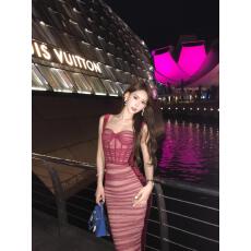 金晨名媛礼服网纱拼接鱼骨修身性感吊带连衣裙女