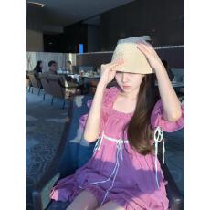 批发LYNMORII高定法式优雅桑蚕丝紫色灯笼袖两件套真丝<b class='q'>连衣裙</b>