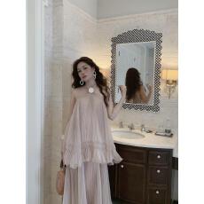 气质甜美挂脖性感收腰长裙度假风连衣裙