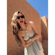 批发XENASERA 蓝风信屿/蔷薇花信 度假雪纺网纱<b class='q'>拼接</b>挂脖裙装套装