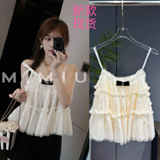 批发游鹿鹿 法式<b class='q'>甜美</b>多层蕾丝波点吊带女 设计感百搭上衣/肩带可调