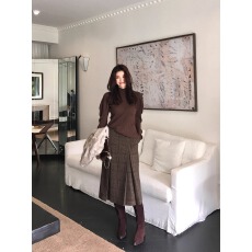 批发<b class='q'>复古</b>褶皱羊毛格纹半身裙女秋冬加厚高腰原创毛呢A字裙