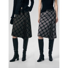 批发复古羊毛格纹不对称立体纹斜压褶a<b class='q'>字</b><b class='q'>半身裙</b>女中<b class='q'>裙</b>