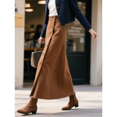 批发时尚美拉德设计感小众气质通勤2025冬季绝美焦糖色开叉半身裙女装