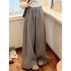 韩系简约时尚宽松显瘦休闲百搭2025秋冬季新款灰色毛呢阔腿裤女装