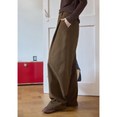 复古慵懒茶褐色弯缝造型休闲裤2025女冬保暖阔腿加绒加厚长裤