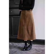 仿麂皮复古直筒腰带半身裙女冬季高腰中长款显瘦a字半裙