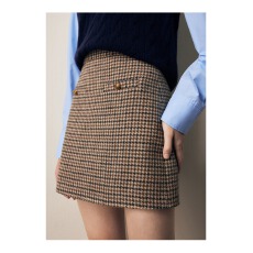 批发法曼萱格纹羊毛a字半身<b class='q'>裙</b>女小个子2025秋新款复古短<b class='q'>裙</b>