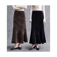 批发设计感斜向分割中腰微修身鱼尾灯芯绒半身<b class='q'>裙</b>