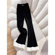 批发洋气时髦减龄百搭2025秋冬<b class='q'>高腰</b>显瘦休闲黑色加绒加厚微喇<b class='q'>阔腿裤女</b>