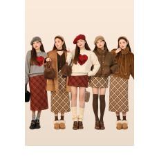 批发格纹中长款毛呢<b class='q'>半身裙</b>A字裙呢子短裙新款格子裙女