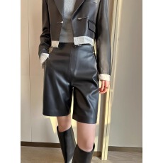批发黑色pu皮五分休闲裤女秋季2025新款气质百搭阔腿显瘦短裤