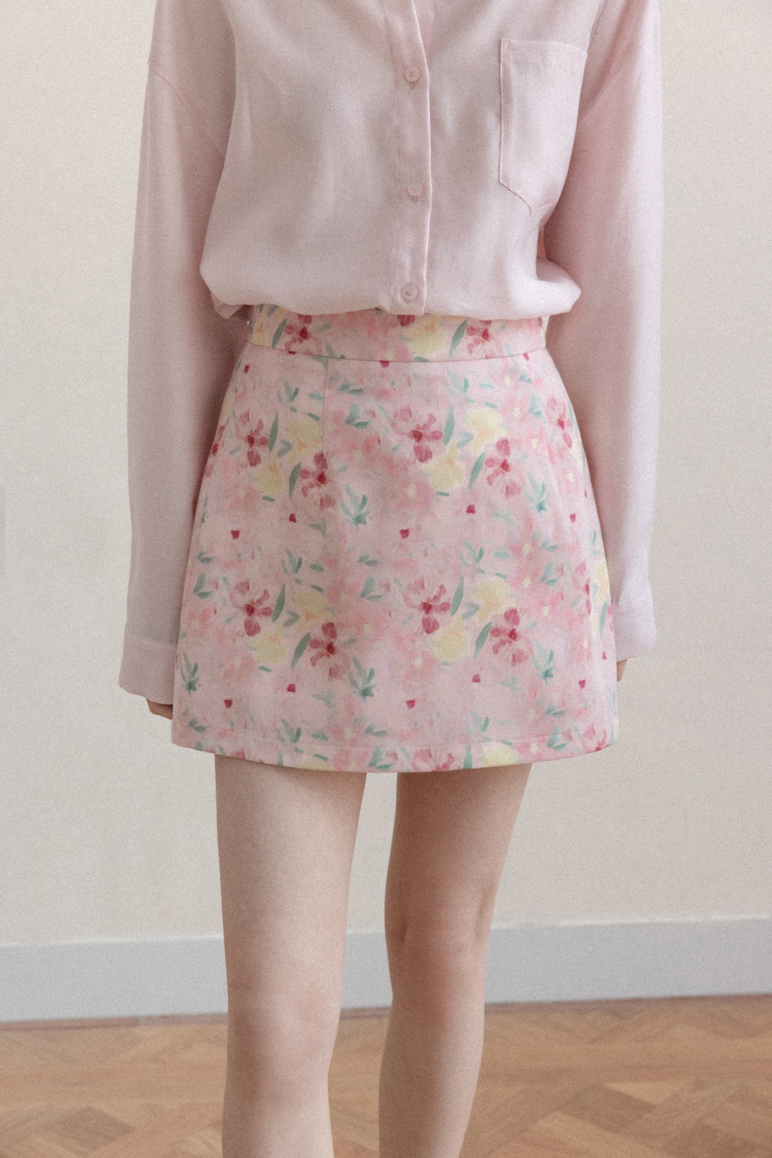 프랑스식 달콤함 핑크색 꽃무늬 한 마디 반신 스커트 여성 봄 작은 대중 하이웨이스트 슬림해 보이는 타이트 스커트 미니 스커트