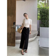 批发黑色直筒<b class='q'>西装</b>半身裙女夏季高腰设计感开叉<b class='q'>中长款</b>包臀裙