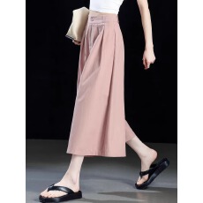 批发粉色天丝阔腿裤女2026新款小个子八分<b class='q'>裙</b>裤女夏薄款高腰直筒宽腿裤