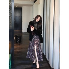 批发复古氛围感彩色波点不规则开叉半身<b class='q'>裙</b>女高腰大摆长<b class='q'>裙</b>