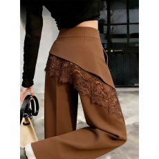 批发复古棕咖色蕾丝屁帘西装裤女2026年春季流行新款时尚大码百搭裤子