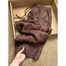 批发波点刺绣<b class='q'>亚麻</b><b class='q'>阔腿裤</b>女夏季百搭宽松高腰显瘦垂感直筒休闲棉麻长<b class='q'>裤</b>