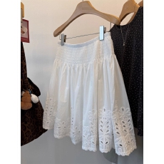 批发韩国打揽/松紧腰设计 立体镂空枝叶钩花半身<b class='q'>裙</b>白色A字<b class='q'>伞</b><b class='q'>裙</b>