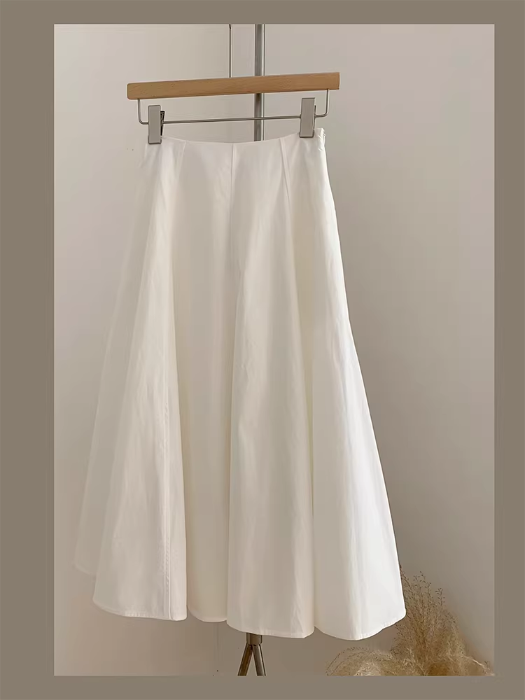 2026 새로운 반신 스커트 여성 여름 하이웨이스트 슬림해 보이는 중간 길이 화이트 한 마디 빅 플레어 스커트 루즈핏 패션 우산 치마