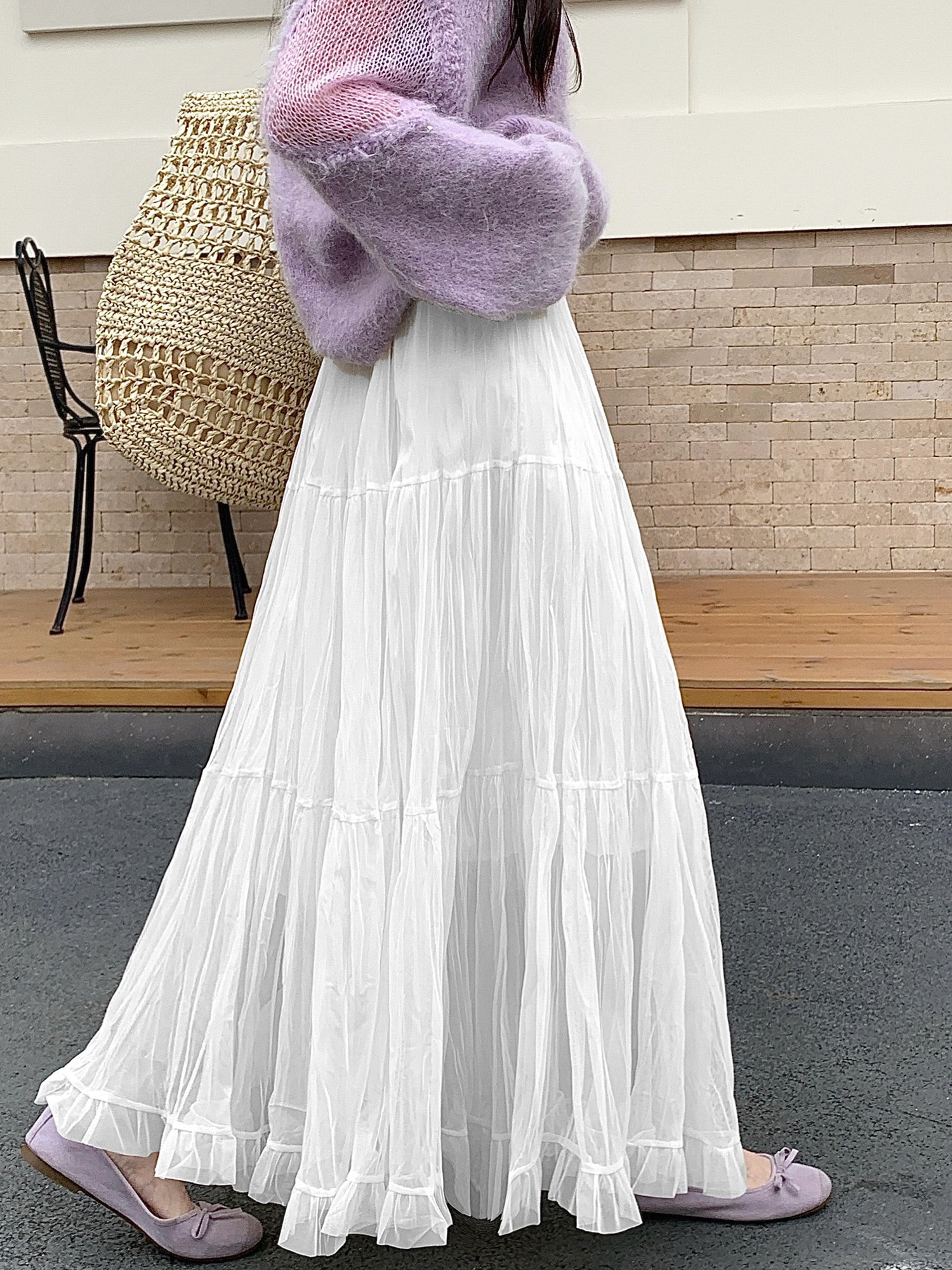 핑크색 망사 플리츠 반신 롱 스커트 여성 봄 2026 새로운 하이웨이스트 슬림해 보이는 한 마디 케이크 드레스 요정 빅 플레어 스커트