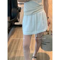 批发白色松紧腰苎麻天丝短款半身裙女夏季新款高腰<b class='q'>气质</b>包臀运动裤裙薄