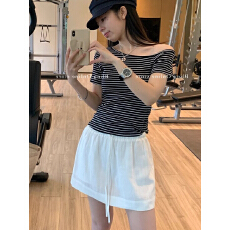 批发白色松紧腰苎麻天丝短款半身裙女夏季新款高腰<b class='q'>气质</b>包臀运动裤裙薄