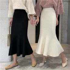 批发2025新款针织半身裙女秋冬中长款包臀鱼尾裙高腰A字百搭毛线长裙