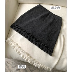 批发羊毛木耳边针织<b class='q'>短裙</b>波浪纹半身裙