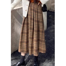 批发DR“怀旧费城”日系复古格子毛呢加厚伞裙A字半身裙女冬中长显瘦