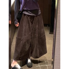 批发灯芯绒裤2025秋冬加绒九分阔腿裤宽松慵懒风大码胖mm小个子花苞裤