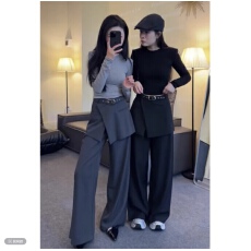 批发2025秋季新款假两件屁帘西装裤裙女高级<b class='q'>设计</b>感显瘦宽松阔腿休闲裤
