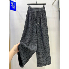 批发毛巾绒豹纹直筒阔腿裤女2025秋冬新款宽松高腰加绒加厚垂感长裤