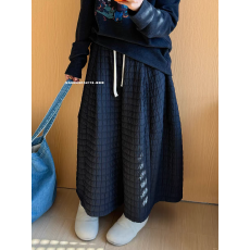 批发韩系夹<b class='q'>棉</b>格纹阔腿裤女冬2025新款小个子宽松慵懒风休闲